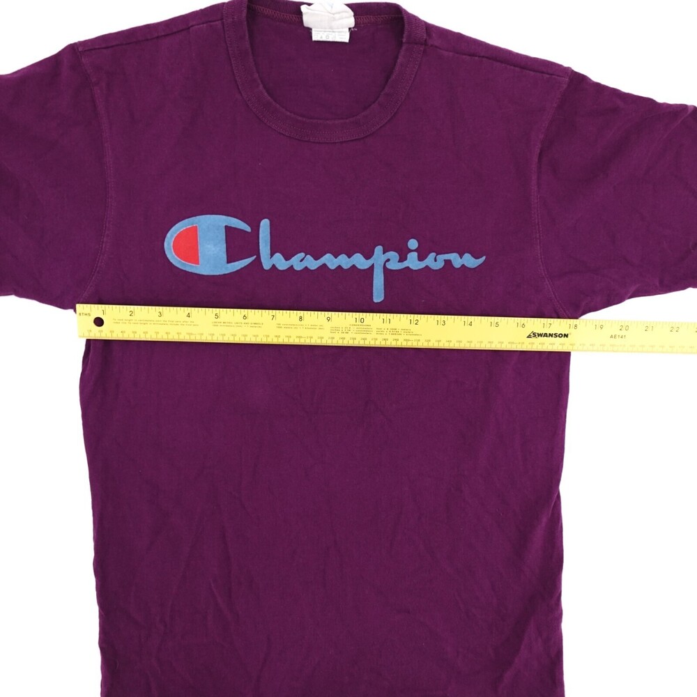 Vintage Champion Shirt Adult Medium Purple Cursive Logo T-Shirt 90s - Picture 7 of 9